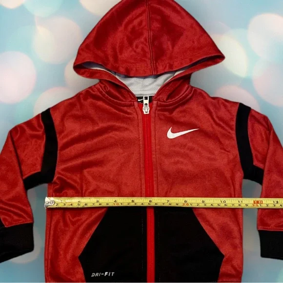 Nike Dri-Fit Baby Boy’s Red Black Zip Sweatshirt Hoodie Size 18 Months - Picture 3 of 4